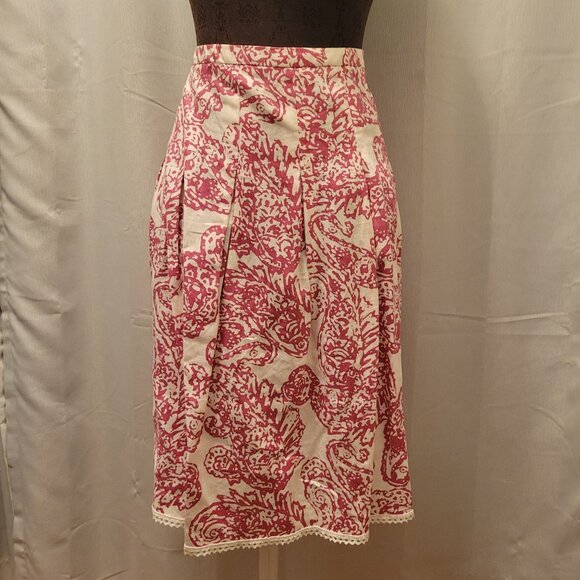 Style & Co Womens A-Line Skirt Size 12 Pink & White Floral Linen Blend - Picture 1 of 7